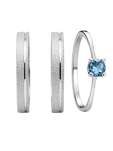 Par de Aliança delicate 3mm + Solitário azul - Aço inox