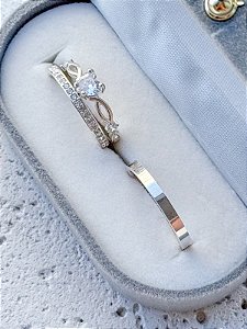 Par de alianças Polônia com pedra + Solitário Love - Prata 950