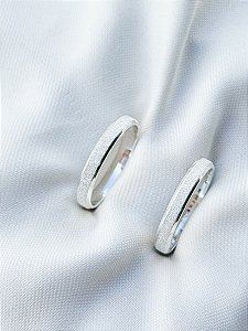 Par de Aliança Diamantada 3mm - Prata 950