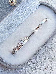 Par de Aliança Julieta 2mm + Solitário Romantic Cristal - Prata 950