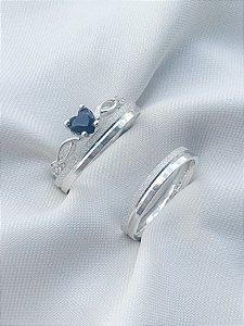 Par de Aliança Alice + Solitário love Black - Prata 950