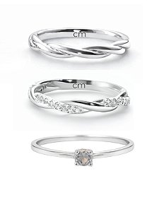 Par de Aliança Mônaco com pedra + Solitário encanto cristal - Prata 950