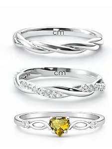 Par de Aliança Mônaco com pedra + Solitário Love Amarelo - Prata 950