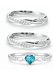 Par de Aliança Mônaco ELAS + Solitário Azul - Prata 950