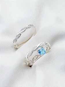 Par de Aliança Mônaco ELAS + Solitário love Azul - Prata 950