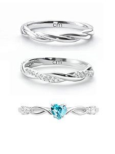 Par de Aliança Mônaco com pedra + Solitário Love azul - Prata 950