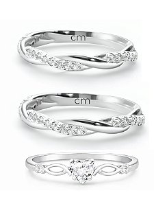 Par de Aliança Mônaco ELAS + Solitário cristal - Prata 950