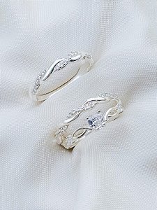 Par de Aliança Mônaco ELAS + Solitário cristal - Prata 950