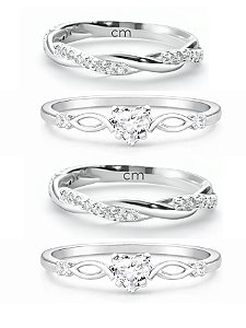 Par de Aliança Mônaco ELAS + Solitários love cristal - Prata 950