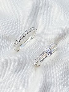 Par de aliança Nobre + Solitário Encanto cristal - Prata 950