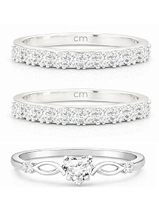 Par de aliança Nobre + Solitário Love Cristal - Prata 950