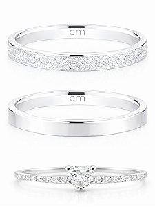 Par de Aliança Snow Reta 2mm + Solitário Mini Love - Prata 950