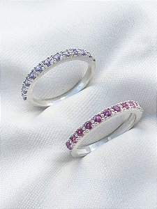 Par de aliança Pace Roxa e Rosa - Prata 950