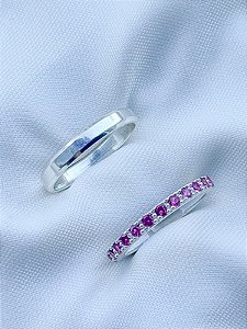 Par de Aliança Pace pink - Prata 950