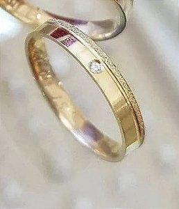 Anel Aliança Alice 4mm com pedra - Moeda Antiga (UNIDADE)