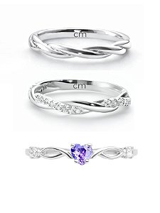 Par de Aliança Mônaco com pedra + Solitário love roxo - Prata 950