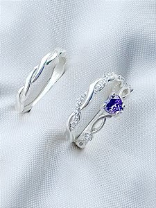Par de Aliança Mônaco com pedra + Solitário love roxo - Prata 950