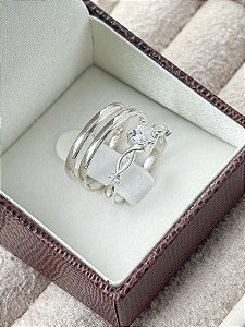 Par de Aliança Julieta 2mm + Solitário Love Cristal - Prata 950