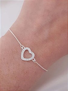 Pulseira de Coração cristal - Folheado a prata
