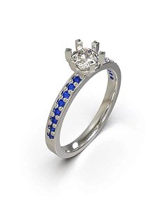 Anel Solitário Romantic invertido azul - Prata 950