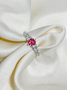 Anel solitário Bell Rosa - Prata 950
