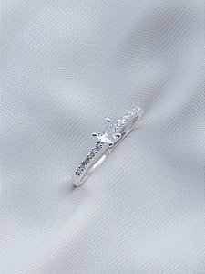 Anel solitario mini love Cristal - Prata 950