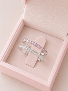 Par de Aliança Bella Rosa e Cristal - Prata 950