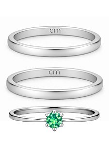 Par de Alianças Julieta 2mm + Solitário Verde - Aço inox