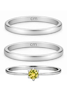 Par de Alianças Julieta 2mm + Solitário Amarelo - Aço inox
