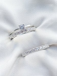 Par de Aliança Pace + solitário encanto cristal - Prata 950