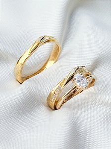 Par de Aliança Venus com pedra + Solitário - Moeda Antiga