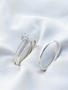 Par de Aliança Julieta 2mm com pedra + Solitário Sun - Prata 950