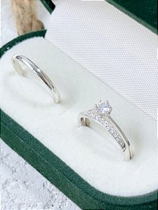 Par de Aliança Julieta 2mm com pedra + Solitário Sun - Prata 950