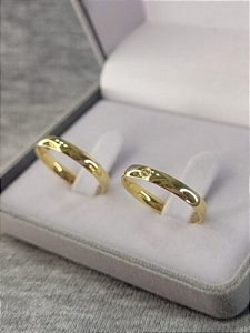 Par de Aliança Julieta 3mm com pedra - Folheado a Ouro