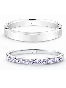 Par de Aliança França Cristal com pedra rosa - Prata 950