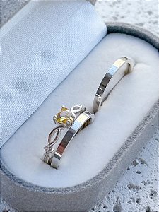 Par de Aliança Holanda 2mm + Solitário Love Amarelo - Prata 950
