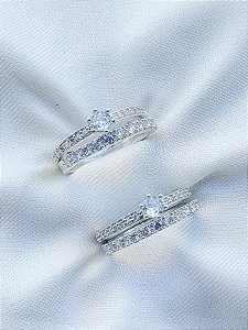 Par de Aliança pace +Solitários Romantic - Prata 950