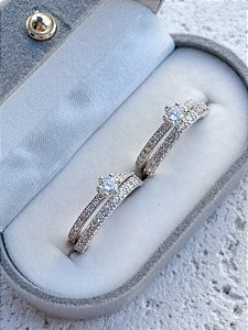 Par de Aliança pace +Solitários Romantic - Prata 950