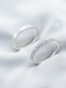 Par de aliança Pace com pedra + holanda 3mm - Prata 950