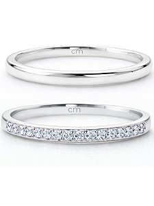 Par de Aliança Julieta 2mm com pedra meia volta - Prata 950