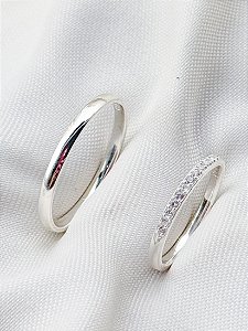 Par de Aliança Julieta 2mm com pedra meia volta - Prata 950