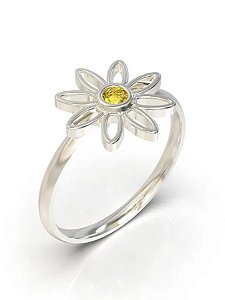 Anel Solitário Girassol - Prata 950