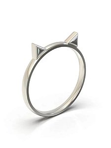 Anel Solitário Orelha de Gato - Prata 950