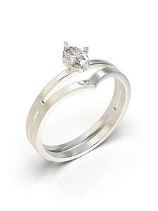 Anel Solitário Duplo em v - Prata 950