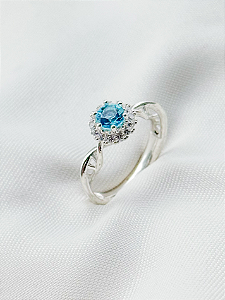 Anel Solitário Cobalto - Prata 950