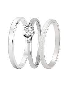 Par de Aliança Snow White 2mm + Solitário coração mini - Prata 950