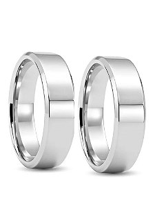 Par de Aliança Chanfrada 6mm - Prata 950