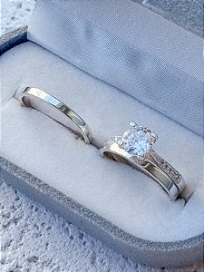 Par de Aliança Holanda 2mm + Solitário Shine - Prata 950