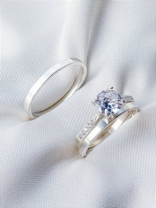 Par de Aliança Holanda 2mm + Solitário Shine - Prata 950