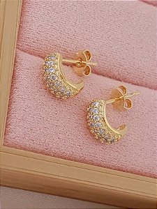 Brinco mini argola cravejada - Folheado a Ouro